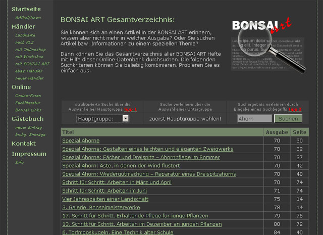 Gesamtverzeichnis BONSAI ART